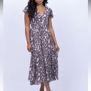 NWT Caballero Mia Dress in Inky Ikat Viscose Chiffon Size Small